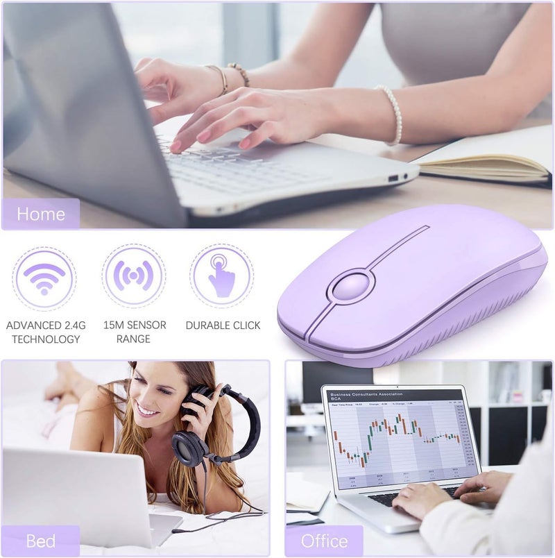 Unipows Wireless Mouse - 2.4G Slim Portable Computer Mouse with Nano Receiver, Less Noise Mobile Optical Mice for Notebook, PC, Laptop, Desktop-Purple - Image 5